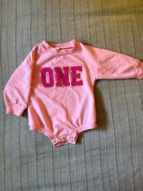 Pink 'ONE' Long-Sleeve Baby One-Piece